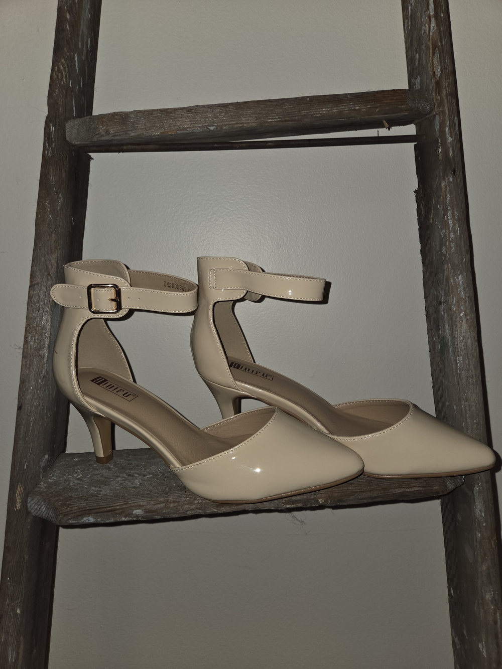 IDIFU Nude Patent Ankle-Strap Pointed-Toe Kitten Heels
